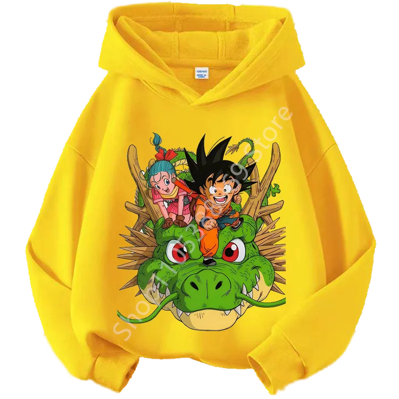 Sweat à Capuche Enfant Dragon Ball - Goku et Bulma sur Shenron - Jaune