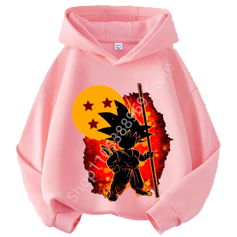 Sweat à Capuche Enfant Dragon Ball - Goku Enfant Silhouette et Boule Étoilée - Rose