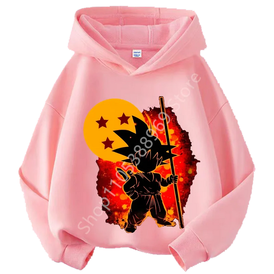 Sweat à Capuche Enfant Dragon Ball - Goku Enfant Silhouette et Boule Étoilée - Rose