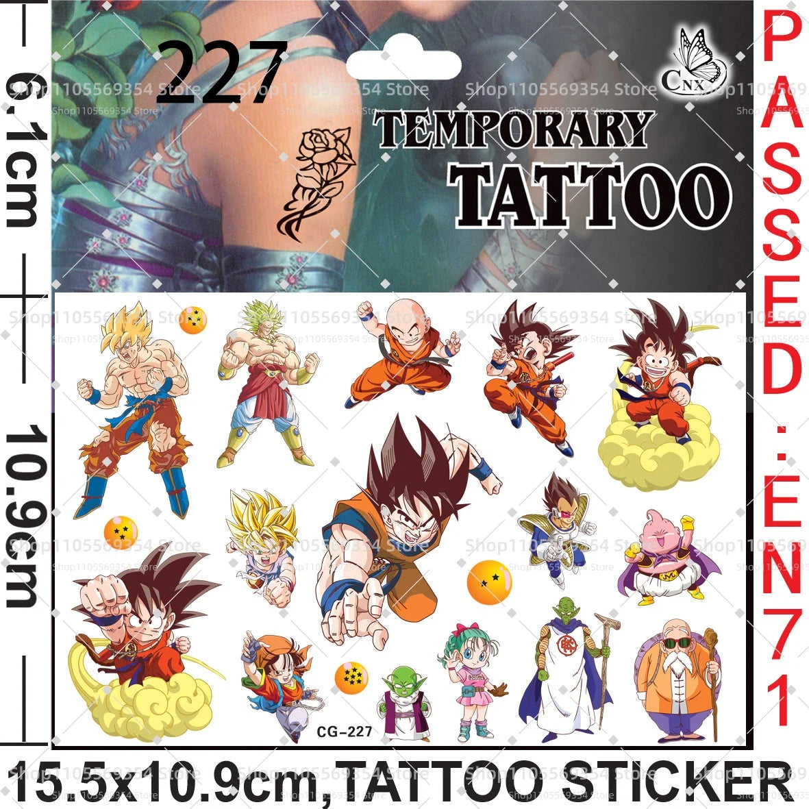 Lot de 4 Planches de Tatouages Temporaires Dragon Ball
