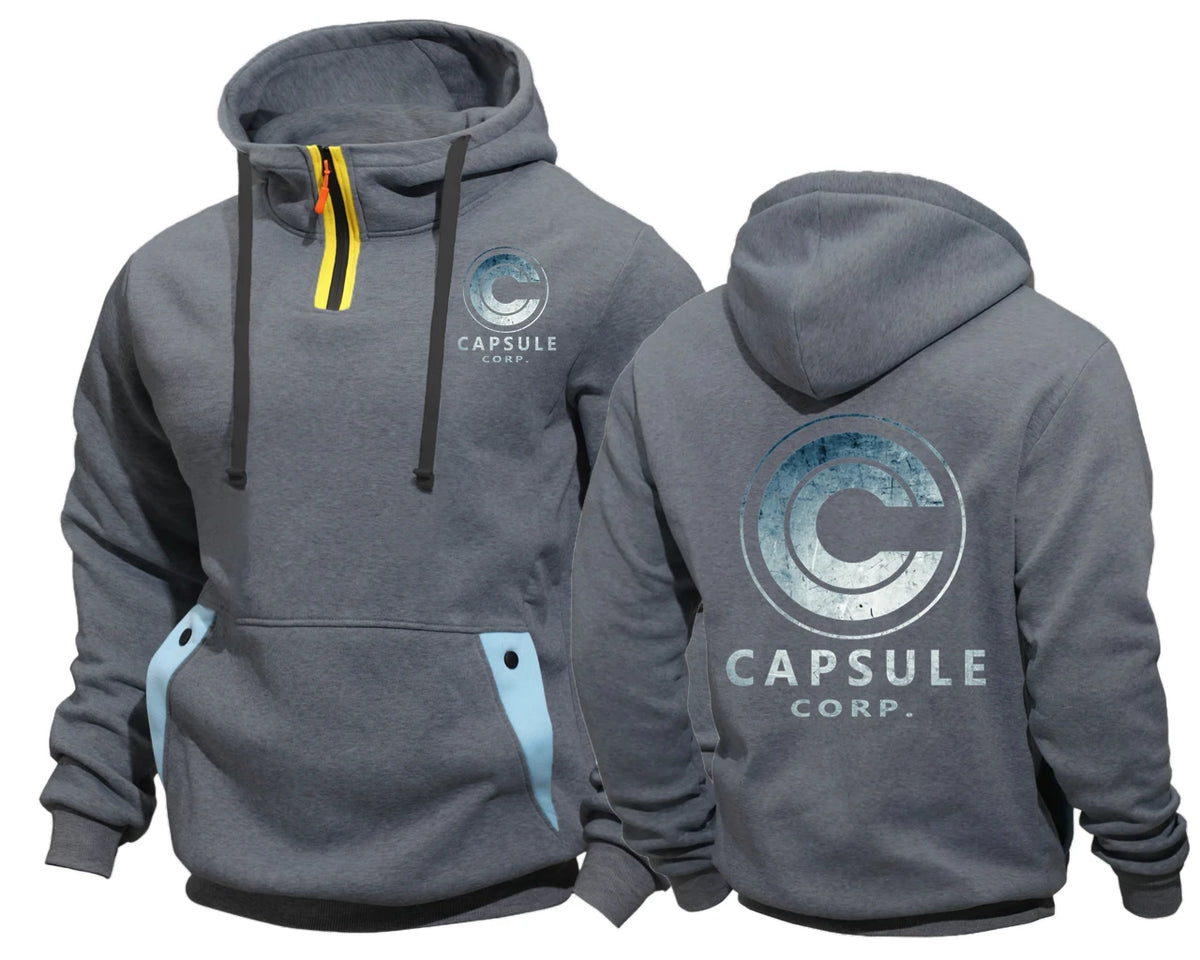 Sweat à Capuche Dragon Ball - Capsule Corp Col Zippé - Gris Foncé
