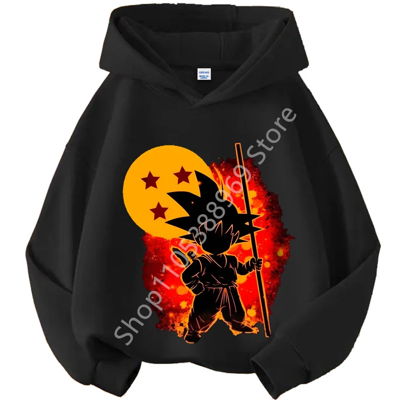 Sweat à Capuche Enfant Dragon Ball - Goku Enfant Silhouette et Boule Étoilée - Noir